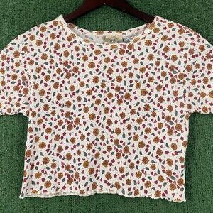 VTG 90’s Republic Denim Sunflowers Hearts Ribbed Cropped Top Women’s SZ Small